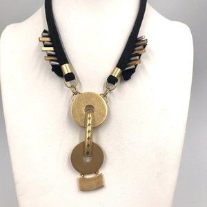 Madewell Brass n Metal Necklace Pendant Modern 16" black gold tone